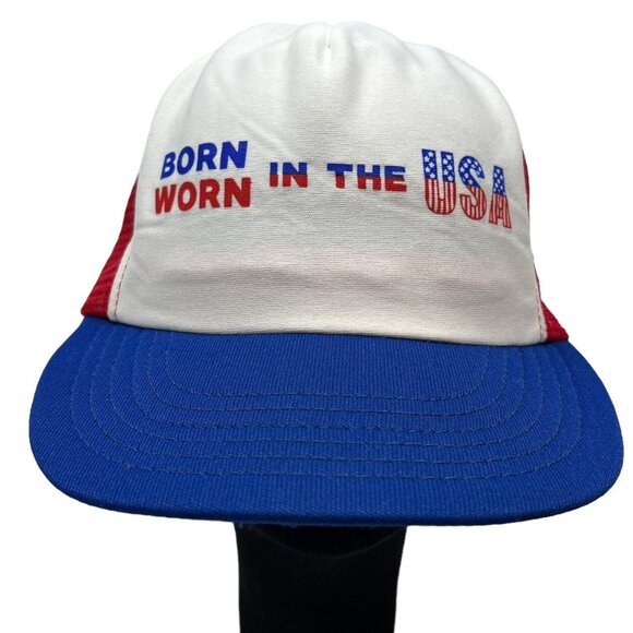 Born in the USA Worn in the USA Vintage Retro Snapback Mesh Trucker Hat Cap 80s - Picture 1 of 9